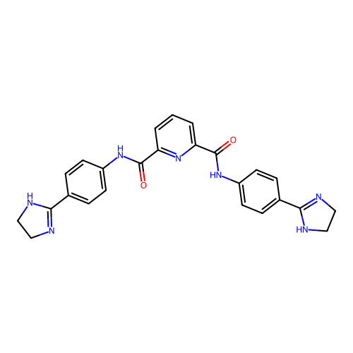 2-N,6-N-bis[4-(4,5-dihydro-1H-imidazol-2-yl)phenyl]pyridine-2,6-dicarboxamide structure
