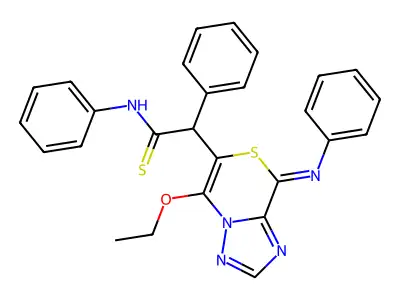 2-[(8Z)-5-Ethoxy-8-(phenylimino)-8H-[1,2,4]triazolo[3,2-c][1,4]thiazin-6-yl]-N,2-diphenylethanethioamide structure
