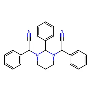 2-[3-[Cyano(phenyl)methyl]-2-phenyl-1,3-diazinan-1-yl]-2-phenylacetonitrile structure