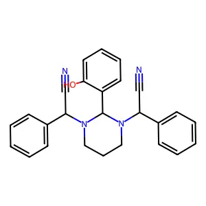 2-[3-(cyano-phenyl-methyl)-2-(2-hydroxyphenyl)-1,3-diazinan-1-yl]-2-phenyl-acetonitrile structure