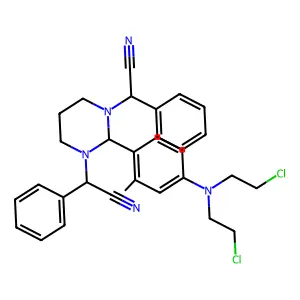 2-[2-[4-[bis(2-chloroethyl)amino]-2-methylphenyl]-3-[cyano(phenyl)methyl]-1,3-diazinan-1-yl]-2-phenylacetonitrile structure