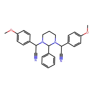2-[3-[cyano-(4-methoxyphenyl)methyl]-2-phenyl-1,3-diazinan-1-yl]-2-(4-methoxyphenyl)acetonitrile structure