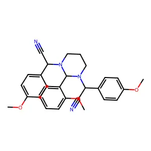 2-[3-[cyano-(4-methoxyphenyl)methyl]-2-(2-methoxyphenyl)-1,3-diazinan-1-yl]-2-(4-methoxyphenyl)acetonitrile structure