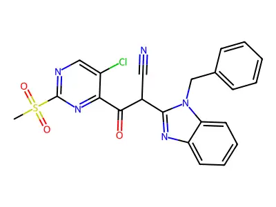 2-(1-benzyl-1H-1,3-benzodiazol-2-yl)-3-(5-chloro-2-methanesulfonylpyrimidin-4-yl)-3-oxopropanenitrile structure