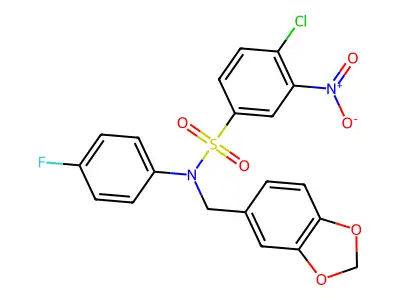 N-[(1,3-Benzodioxol-5-yl)methyl]-4-chloro-N-(4-fluorophenyl)-3-nitrobenzenesulphonamide structure