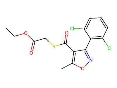 Ethyl 2-(((3-(2,6-dichlorophenyl)-5-methyl-4-isoxazolyl)carbonyl)thio)acetate structure
