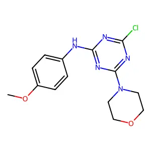4-chloro-N-(4-methoxyphenyl)-6-(morpholin-4-yl)-1,3,5-triazin-2-amine structure