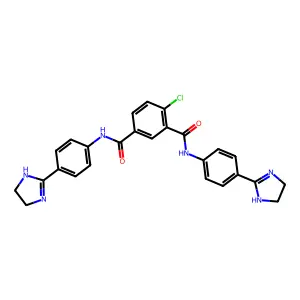 4-chloro-1-N,3-N-bis[4-(4,5-dihydro-1H-imidazol-2-yl)phenyl]benzene-1,3-dicarboxamide structure