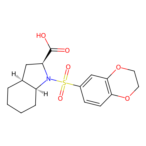 (2S,3aS,7aS)-1-(2,3-dihydro-1,4-benzodioxine-6-sulfonyl)-octahydro-1H-indole-2-carboxylic acid structure
