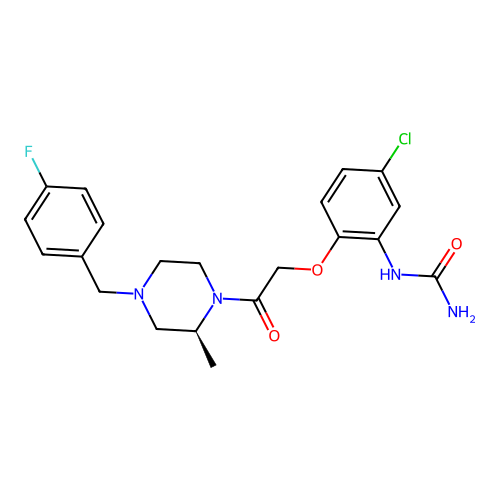 (S)-1-(5-chloro-2-(2-(4-(fluorobenzyl)-2-methylpiperazin-1-yl)-2-oxoethoxy)phenyl)urea structure