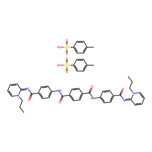 Pyridinium, 2,2'-(terephthaloylbis(imino-p-phenylenecarbonylimino))bis(1-propyl-, di-p-toluenesulfonate structure