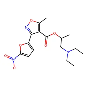 4-Isoxazolecarboxylic acid, 5-methyl-3-(5-nitro-2-furyl)-, 2-(diethylamino)-1-methylethyl ester structure