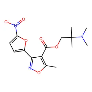 4-Isoxazolecarboxylic acid, 5-methyl-3-(5-nitro-2-furyl)-, 2-(dimethylamino)-2-methylpropyl ester structure