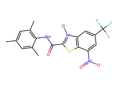 2-[(Mesitylamino)carbonyl]-7-nitro-5-(trifluoromethyl)-1,3-benzothiazol-3-ium-3-olate structure