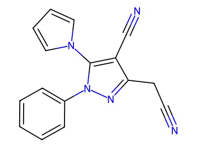 3-(cyanomethyl)-1-phenyl-5-(1H-pyrrol-1-yl)-1H-pyrazole-4-carbonitrile structure