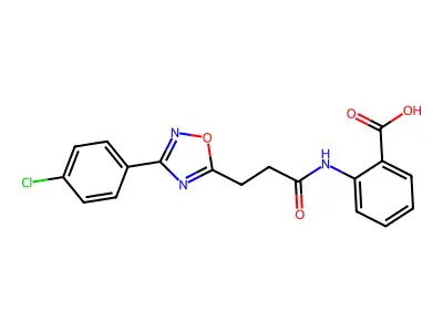 2-({3-[3-(4-Chlorophenyl)-1,2,4-oxadiazol-5-yl]propanoyl}amino)benzoic acid structure