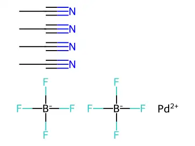 Tetrakis(acetonitrile)palladium(II)tetrafluoroborate structure