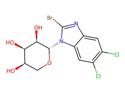 2-bromo-5,6-dichloro-1-beta-D-ribopyranosyl-1H-benzimidazole structure