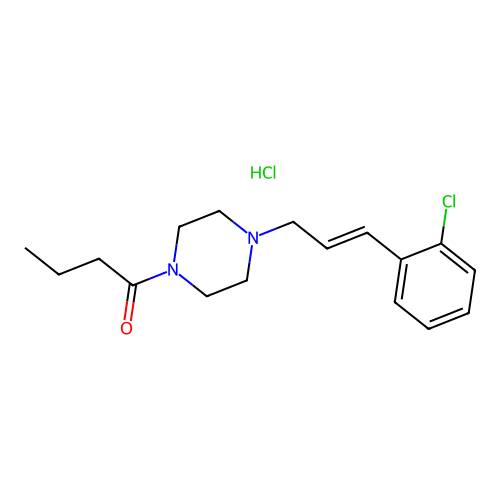 Piperazine, 1-butyryl-4-(o-chlorocinnamyl)-, monohydrochloride structure