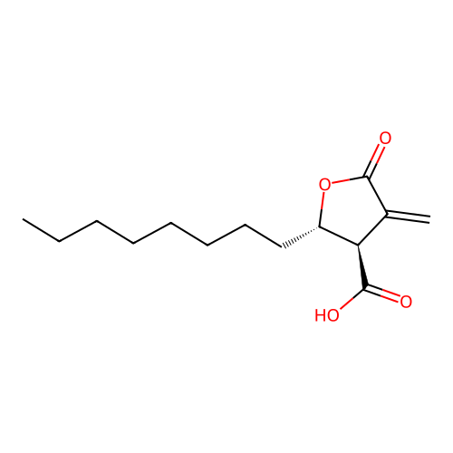 (2S,3R)-4-methylidene-2-octyl-5-oxooxolane-3-carboxylic acid structure