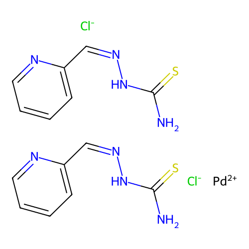 Palladium(+2) Cation; (pyridin-2-ylmethylideneamino)thiourea; Dichloride structure