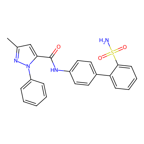 3-methyl-1-phenyl-N-[4-(2-sulfamoylphenyl)phenyl]-1H-pyrazole-5-carboxamide structure