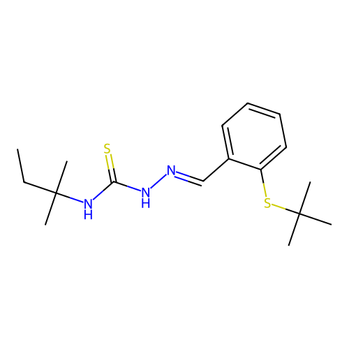1-[(E)-(2-tert-butylsulfanylphenyl)methylideneamino]-3-(2-methylbutan-2-yl)thiourea structure