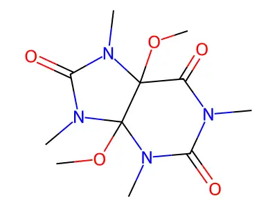 Dihydro-4,5-dimethoxy-1,3,7,9-tetramethyluric acid structure