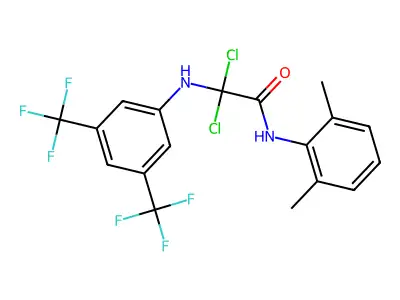 N1-(2,6-dimethylphenyl)-2,2-dichloro-2-[3,5-di(trifluoromethyl)anilino]acetamide structure