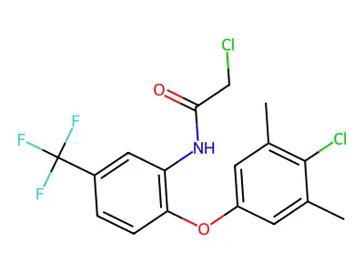 N1-[2-(4-chloro-3,5-dimethylphenoxy)-5-(trifluoromethyl)phenyl]-2-chloroacetamide structure