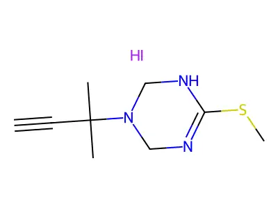 3-(1,1-dimethylprop-2-ynyl)-6-(methylthio)-1,2,3,4-tetrahydro-1,3,5-triazine hydroiodide structure