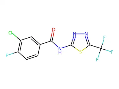 3-chloro-4-fluoro-N-[5-(trifluoromethyl)-1,3,4-thiadiazol-2-yl]benzamide structure