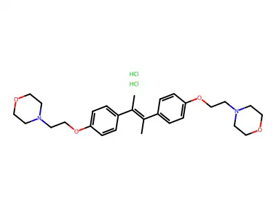 trans-4,4'-(Dimethylvinylene)bis(p-phenyleneoxyethylene)dimorpholine dihydrochloride structure