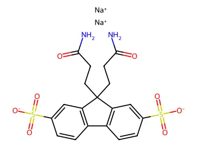 Disodium 9,9-bis(2-carbamoylethyl)fluorene-2,7-disulphonate structure