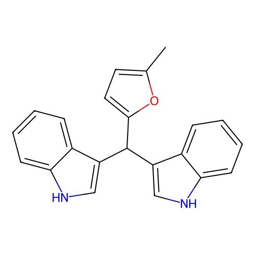 3,3 inverted exclamation mark-[(5-Methyl-2-furyl)methylene]bis(1H-indole) structure
