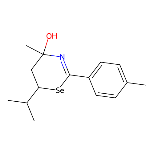 6-isopropyl-4-methyl-2-p-tolyl-5,6-dihydro-4H-1,3-selenazin-4-ol structure