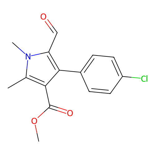 methyl 4-(4-chlorophenyl)-5-formyl-1,2-dimethyl-1H-pyrrole-3-carboxylate structure
