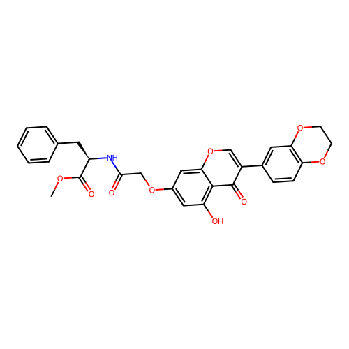 (R)-methyl 2-(2-((3-(2,3-dihydrobenzo[b][1,4]dioxin-6-yl)-5-hydroxy-4-oxo-4H-chromen-7-yl)oxy)acetamido)-3-phenylpropanoate structure