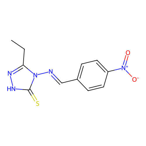 3-ethyl-4-({4-nitrobenzylidene}amino)-5-sulfanyl-4H-1,2,4-triazole structure