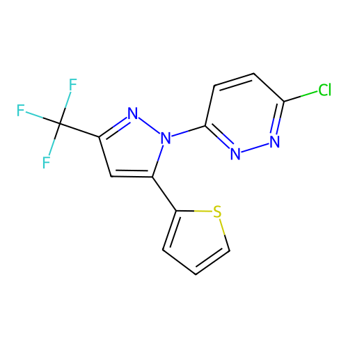 3-chloro-6-[5-(2-thienyl)-3-(trifluoromethyl)-1H-pyrazol-1-yl]pyridazine structure