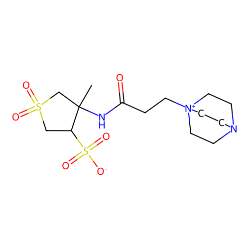 4-(3-(1,4-diazabicyclo[2.2.2]octan-1-ium-1-yl)propanamido)-4-methyltetrahydrothiophene-3-sulfonate 1,1-dioxide structure