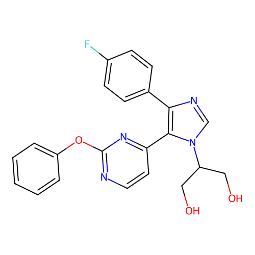2-[4-(4-Fluorophenyl)-5-(2-phenoxypyrimidin-4-yl)imidazol-1-yl]propane-1,3-diol structure