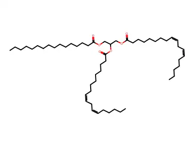 (9Z,9'Z,12Z,12'Z)-3-(Palmitoyloxy)propane-1,2-diyl bis(octadeca-9,12-dienoate) structure