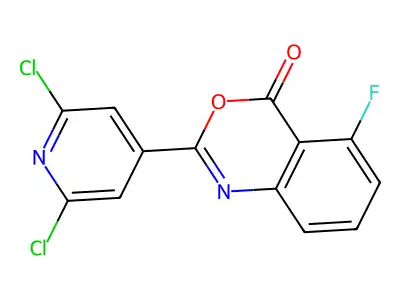 2-(2,6-dichloro-4-pyridyl)-5-fluoro-4H-3,1-benzoxazin-4-one structure
