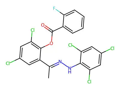 [2,4-dichloro-6-[C-methyl-N-(2,4,6-trichloroanilino)carbonimidoyl]phenyl] 2-fluorobenzoate structure