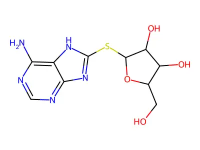 2-[(6-amino-7H-purin-8-yl)sulfanyl]-5-(hydroxymethyl)oxolane-3,4-diol structure