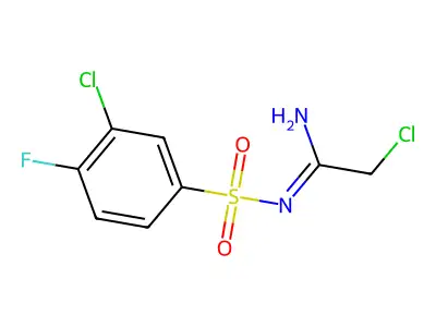 N1-(2-chloroethanimidoyl)-3-chloro-4-fluorobenzene-1-sulphonamide structure