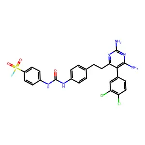 4-[[4-[2-[2,6-diamino-5-(3,4-dichlorophenyl)pyrimidin-4-yl]ethyl]phenyl]carbamoylamino]benzenesulfonyl fluoride structure
