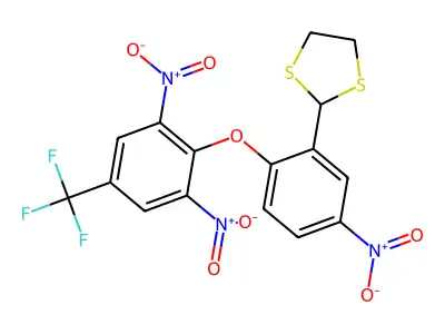 2-{2-[2,6-Dinitro-4-(trifluoromethyl)phenoxy]-5-nitrophenyl}-1,3-dithiolane structure