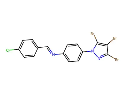 N1-(4-chlorobenzylidene)-4-(3,4,5-tribromo-1H-pyrazol-1-yl)aniline structure